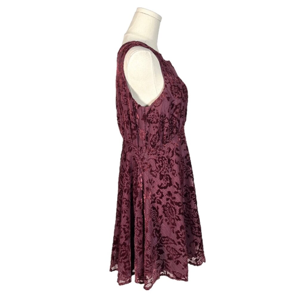 Free People Floral Velvet Burnout Metallic Burgundy Wine Sleeveless Mini Dress - Picture 2 of 6